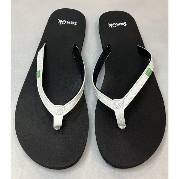 Sanuk Women's Yoga Mat Sandals Size 10 Black With White Straps - Picture 1 of 8